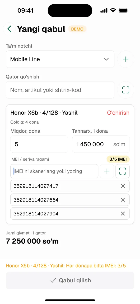 Telefonda kirim